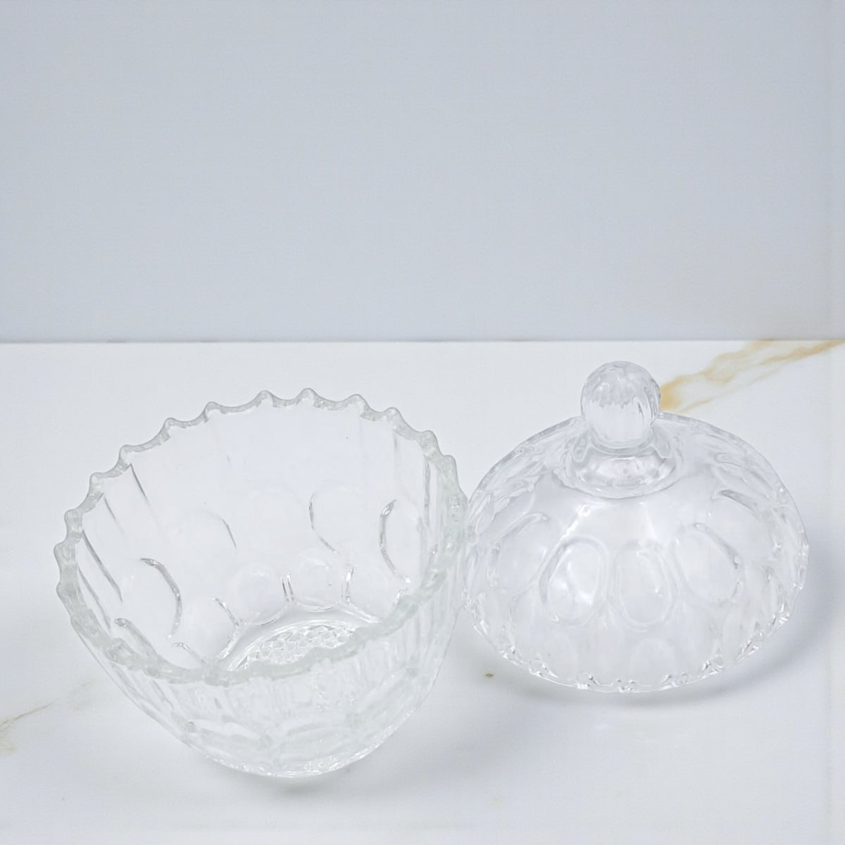 Yesink Decorative Glass Jar with Lid | Elegant Crystal Candy Jar for Sweets, Nuts, or Sugar | Premium Clear Storage Bowl with Textured Design