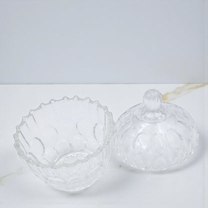 Yesink Decorative Glass Jar with Lid | Elegant Crystal Candy Jar for Sweets, Nuts, or Sugar | Premium Clear Storage Bowl with Textured Design