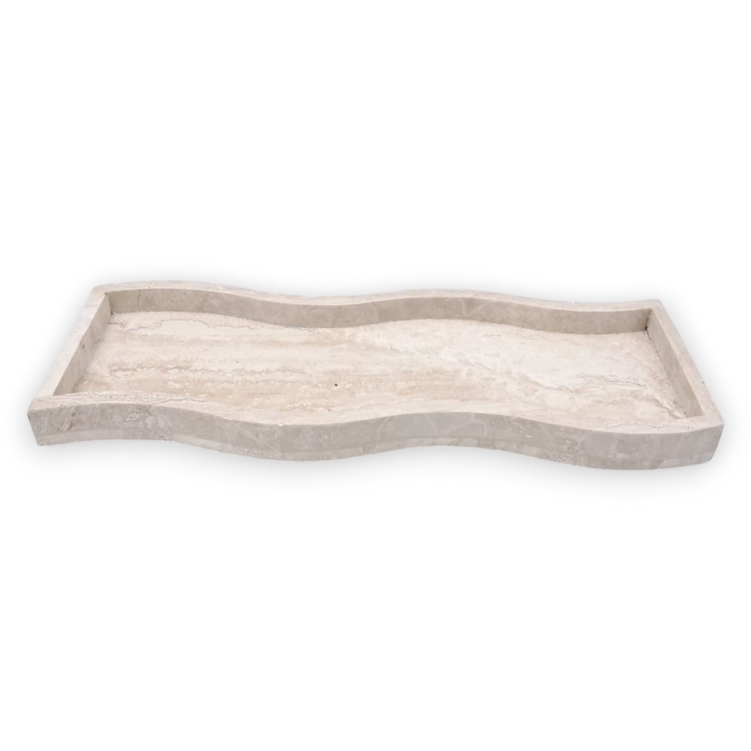 Natural Travertine Stone Wave Tray – Handmade Curved Rectangular Decorative Tray | Solid Stone Vanity or Table Organizer