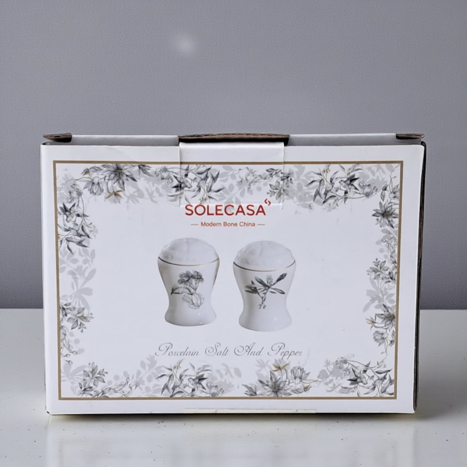 Solecasa Porcelain Salt & Pepper Shaker Set – Elegant Modern Bone China with Floral Design | Decorative Tabletop Seasoning Set