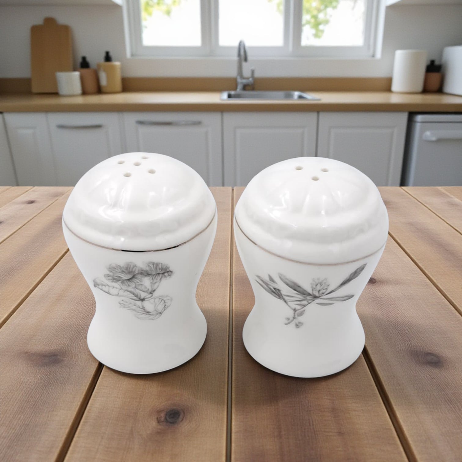 Solecasa Porcelain Salt & Pepper Shaker Set – Elegant Modern Bone China with Floral Design | Decorative Tabletop Seasoning Set