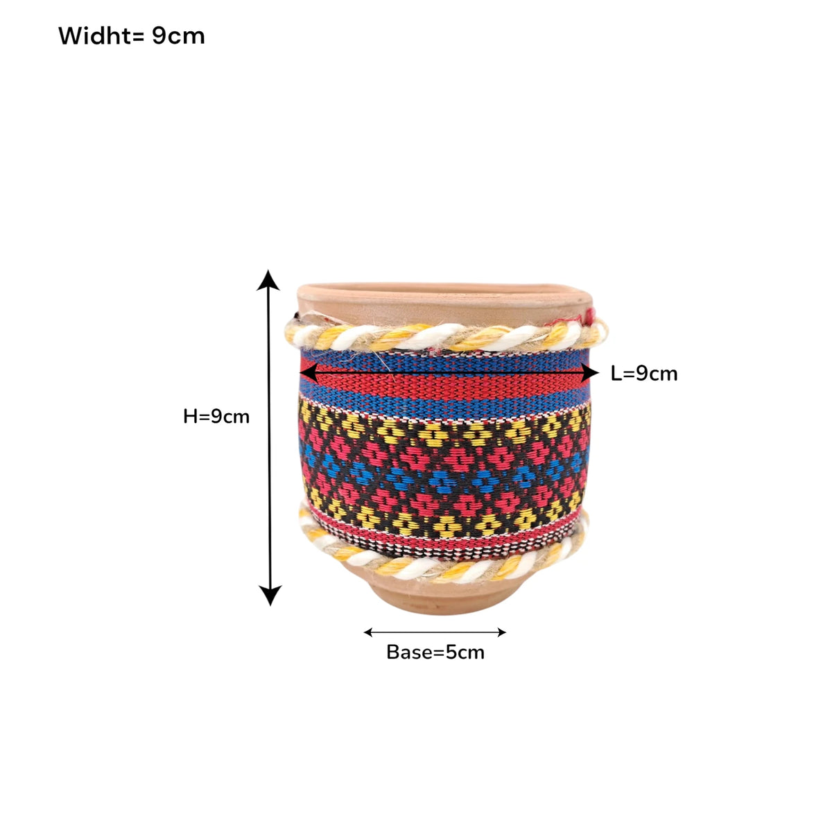 Handcrafted Arabic Fabric-Wrapped Clay Pot Decorative Storage & Planter (9H x 9L × 9W CM) - Damoo