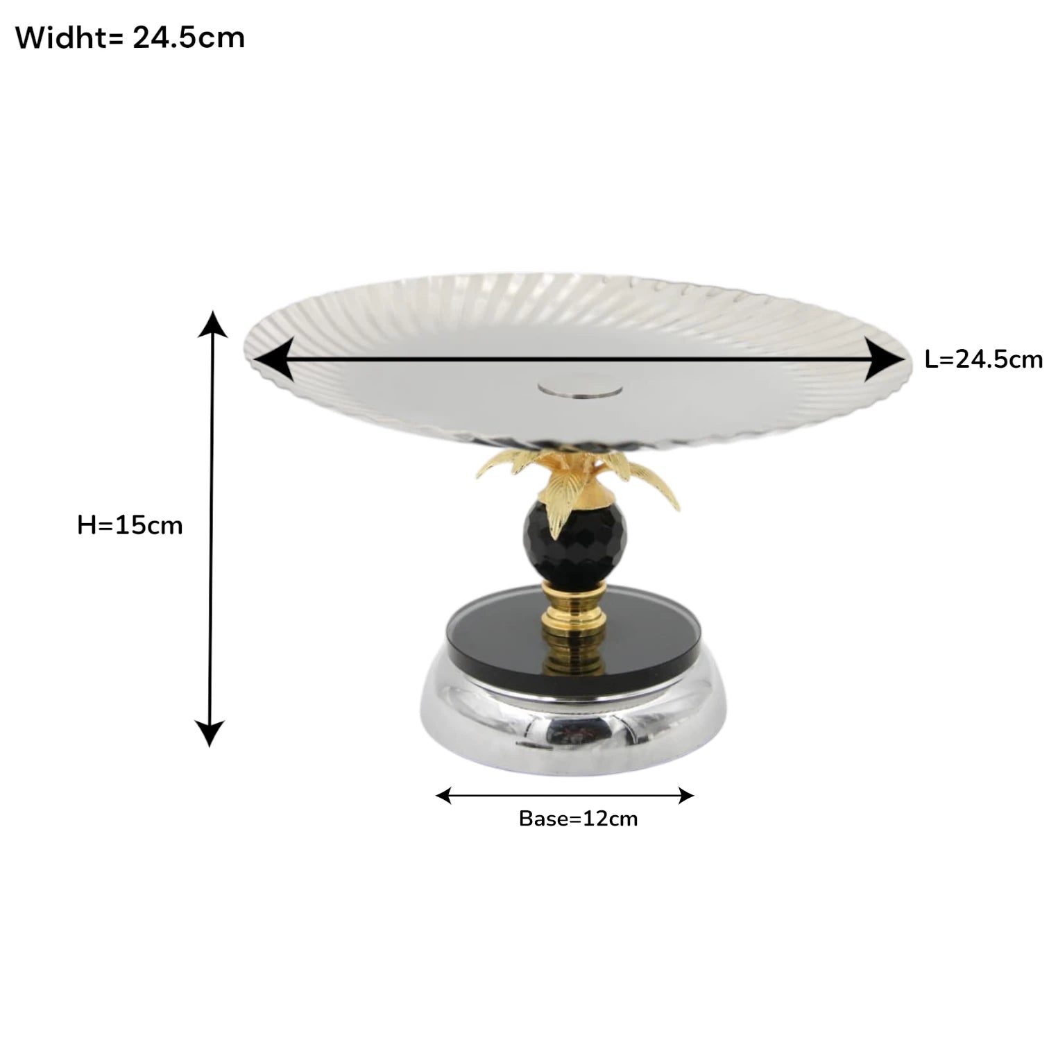Luxury Metal Serving Tray Stand with Decorative Palm Design & Crystal Accent – Pedestal Dessert & Fruit Display Plate for Table Décor (15H x 24.5L x 24.5W CM) - Damoo