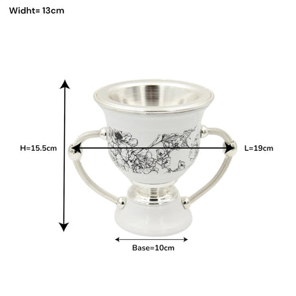 Luxury Ceramic Bakhoor Burner with Silver Metal Insert & Floral Pattern – Oud Incense Burner for Home & Majlis (15.5H x 19L x 13W CM) - Damoo