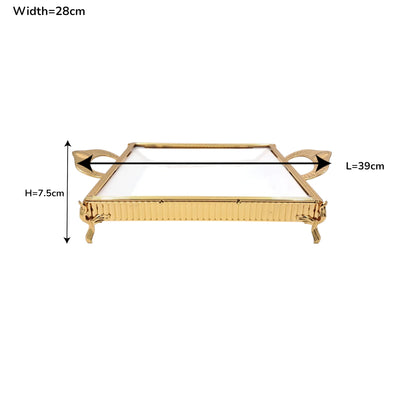 Luxury Rectangular Decorative Serving Tray with Handles and Raised Feet, Elegant Display Tray for Desserts Snacks Coffee Table Décor (H(7.5cm) x W(28cm) x L(39cm)) - Damoo
