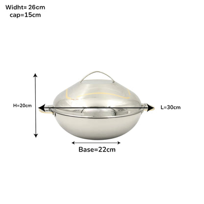 Bohara Reem Stainless Steel Insulated Hotpot Casserole 2000ml with Lid & Gold Detail (20H x 30L x 26W CM) - Damoo