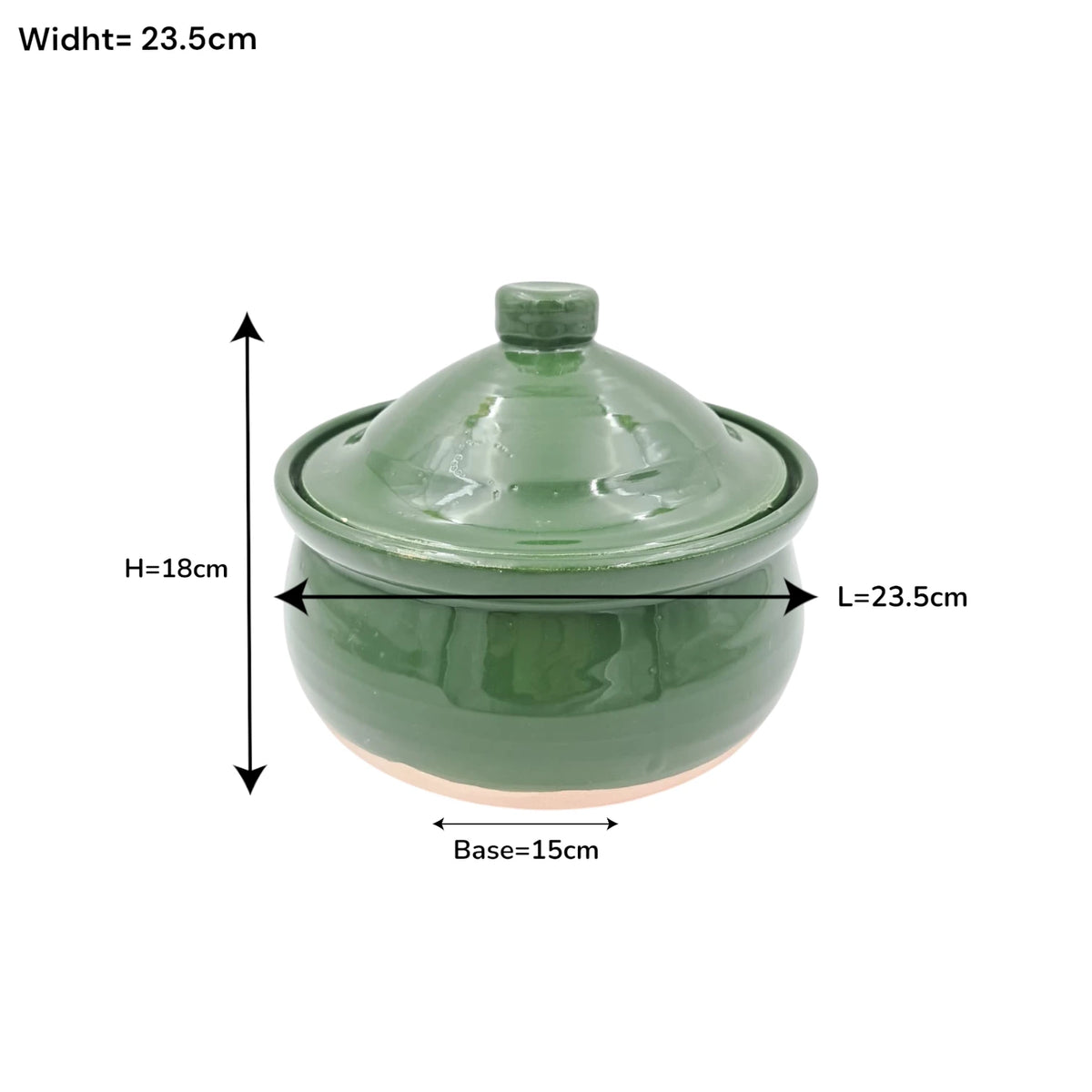 Green Glazed Ceramic Storage Pot with Lid – Multipurpose Kitchen Container for Sugar, Spices & Dry Food (17H x 20L × 20W CM) - Damoo