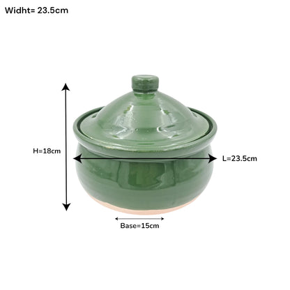 Green Glazed Ceramic Storage Pot with Lid – Multipurpose Kitchen Container for Sugar, Spices & Dry Food (17H x 20L × 20W CM) - Damoo