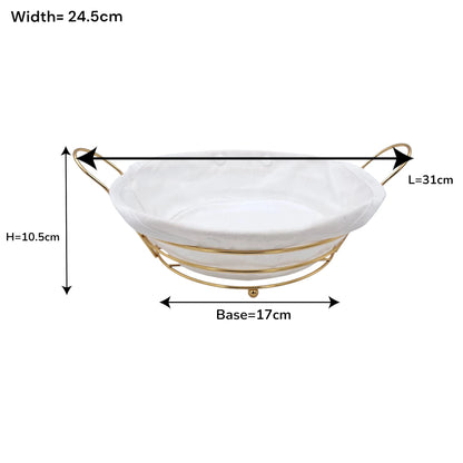 Elegant Gold Metal Bread & Fruit Basket with Removable Fabric Liner (10.5H × 31L × 24.5W CM) - Damoo