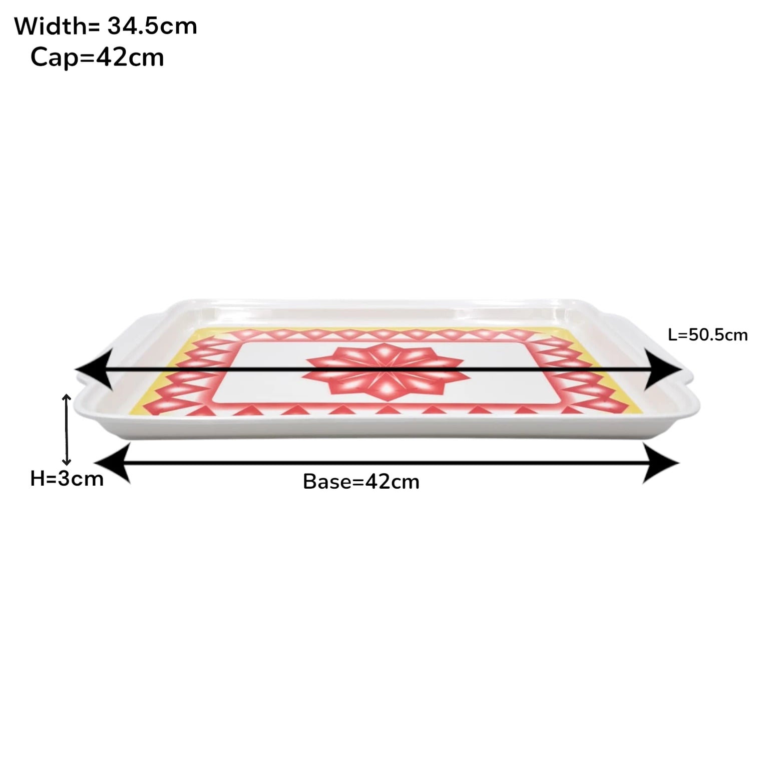 Decorative Rectangular Serving Tray with Elegant Red & Yellow Geometric Design – Durable Kitchen Tray with Convenient Handles for Serving Food & Drinks - Damoo