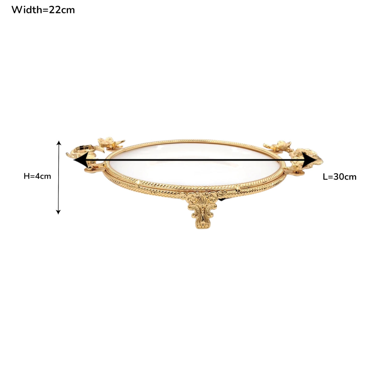 Luxury Round Decorative Serving Tray with Floral Handles and Raised Feet, Elegant Display Tray for Desserts Snacks Candles Coffee Table Décor (H(4cm) x W(22cm) x L(30cm)) - Damoo