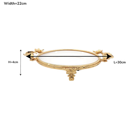 Luxury Round Decorative Serving Tray with Floral Handles and Raised Feet, Elegant Display Tray for Desserts Snacks Candles Coffee Table Décor (H(4cm) x W(22cm) x L(30cm)) - Damoo