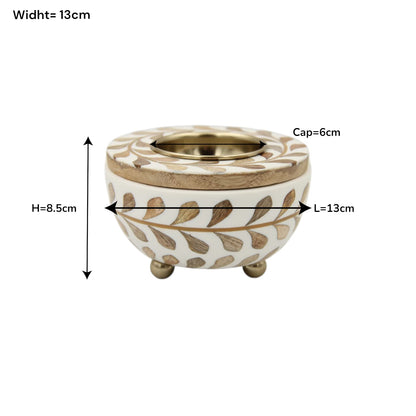Round Wooden Bakhoor Burner with Metal Bowl – Oud Incense Burner for Home Fragrance & Arabic Decor (8.5H x 13L x 13W CM) - Damoo