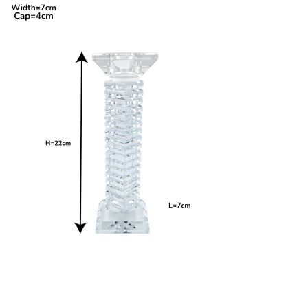 Modern Crystal Glass Candle Holder Set, Geometric Square Taper Candlestick Stand Decorative Centerpiece for Dining Table Wedding Home Décor, Available in 3 Sizes (22H x 7L × 7W CM) - Damoo