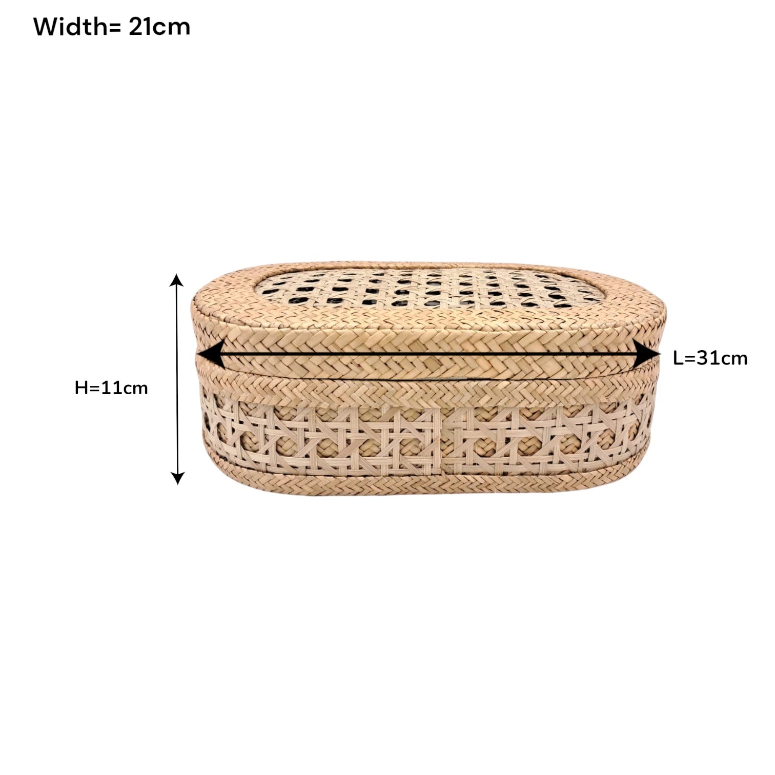 Handwoven Oval Bamboo Storage Box with Lid – Natural Rattan Organizer for Home Décor & Gifting (11H x 31L x 21W CM) - Damoo