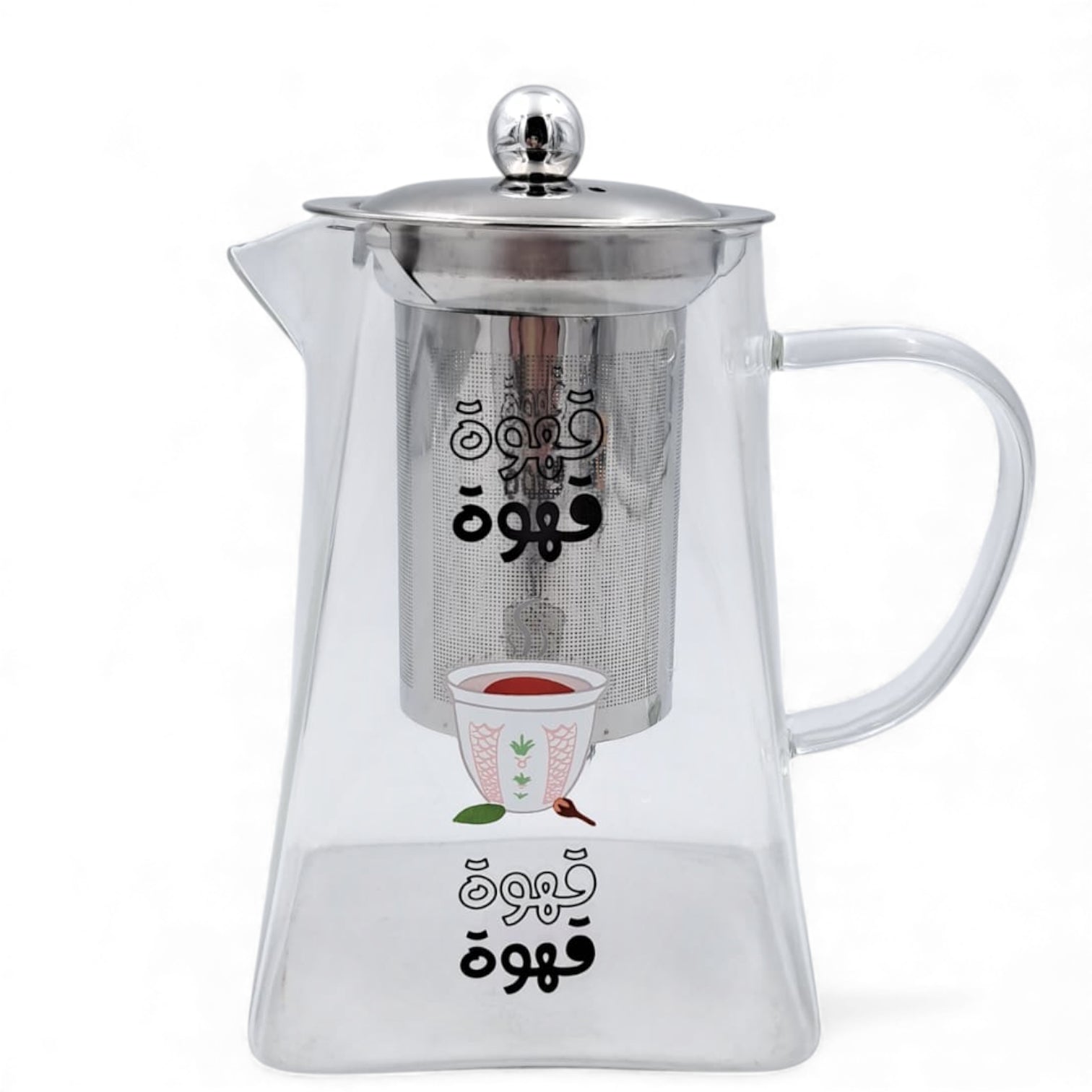 Arabic Coffee Glass Kettle with Stainless Steel Filter – Heat Resistant Borosilicate Pitcher for Tea & Coffee Brewing – Detachable Fine Mesh Infuser – Gas & Electric Safe – Premium Café Serving Pot