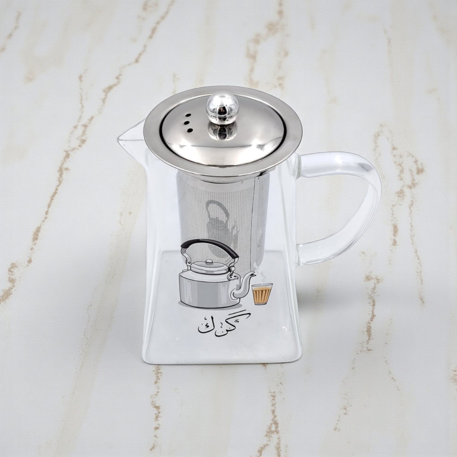 Karak Tea Glass Kettle with Stainless Steel Filter | Heat Resistant Borosilicate Pitcher with Detachable Fine Mesh Infuser | Stovetop Safe | Premium Glass Pot for Chai, Tea & Herbal Drinks