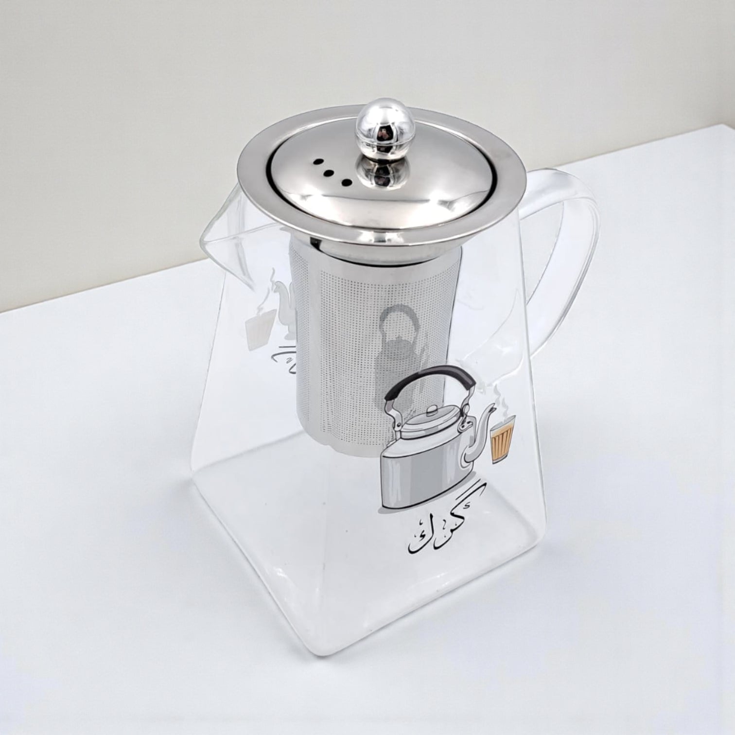 Karak Tea Glass Kettle with Stainless Steel Filter | Heat Resistant Borosilicate Pitcher with Detachable Fine Mesh Infuser | Stovetop Safe | Premium Glass Pot for Chai, Tea & Herbal Drinks