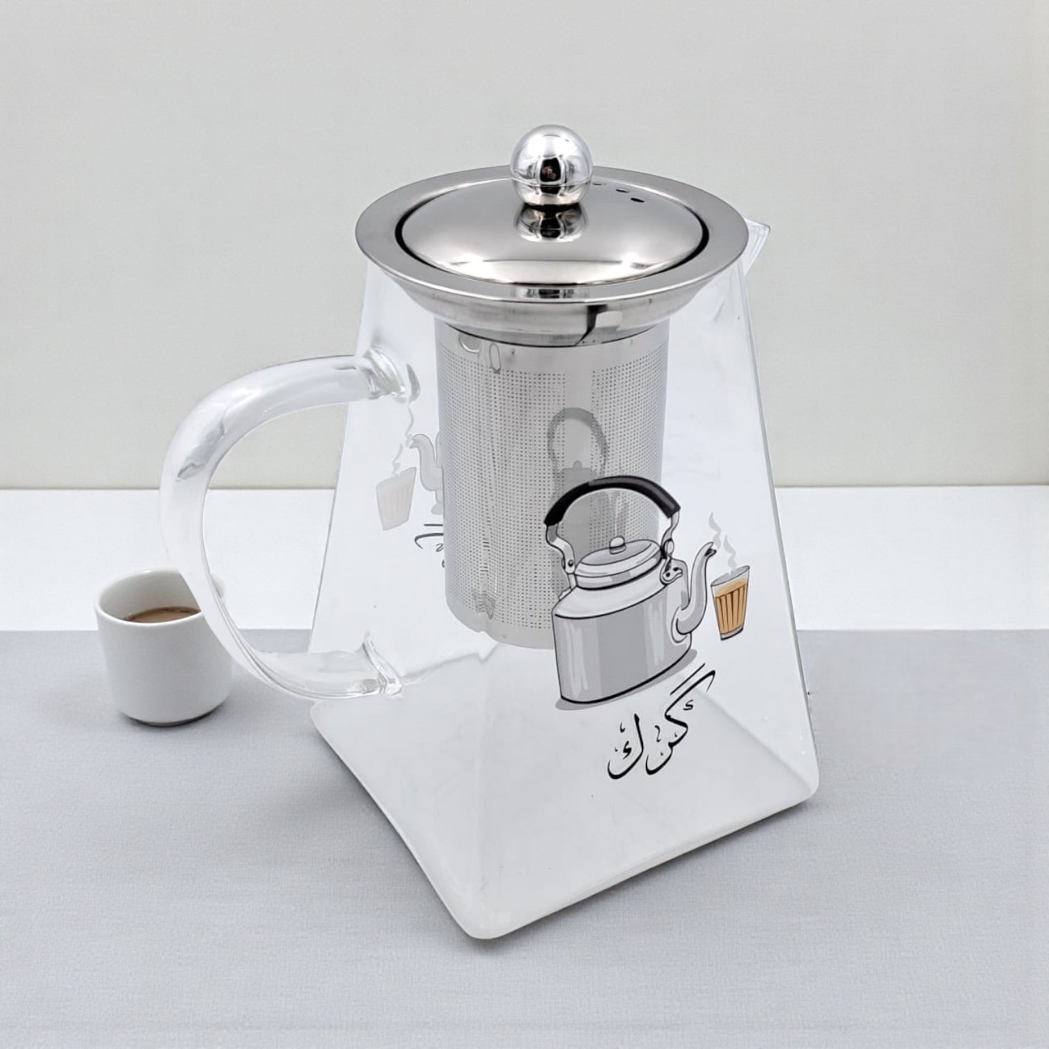 Karak Tea Glass Kettle with Stainless Steel Filter | Heat Resistant Borosilicate Pitcher with Detachable Fine Mesh Infuser | Stovetop Safe | Premium Glass Pot for Chai, Tea & Herbal Drinks