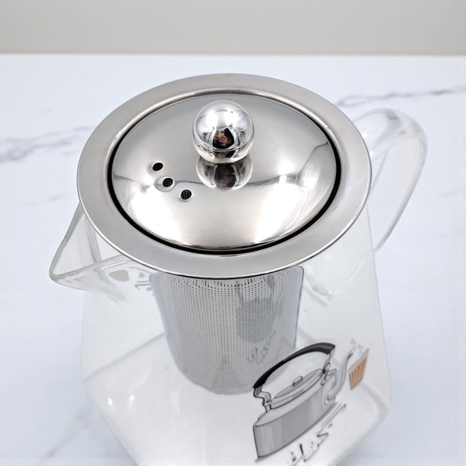 Karak Tea Glass Kettle with Stainless Steel Filter | Heat Resistant Borosilicate Pitcher with Detachable Fine Mesh Infuser | Stovetop Safe | Premium Glass Pot for Chai, Tea & Herbal Drinks