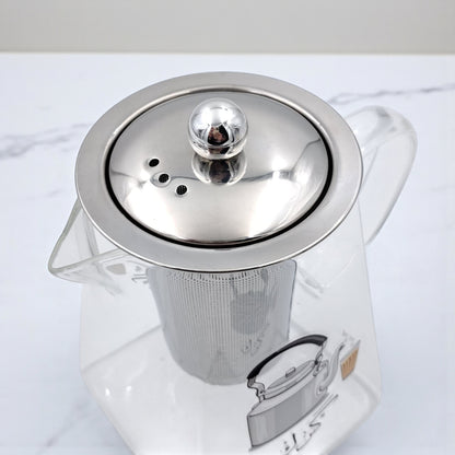 Karak Tea Glass Kettle with Stainless Steel Filter | Heat Resistant Borosilicate Pitcher with Detachable Fine Mesh Infuser | Stovetop Safe | Premium Glass Pot for Chai, Tea & Herbal Drinks