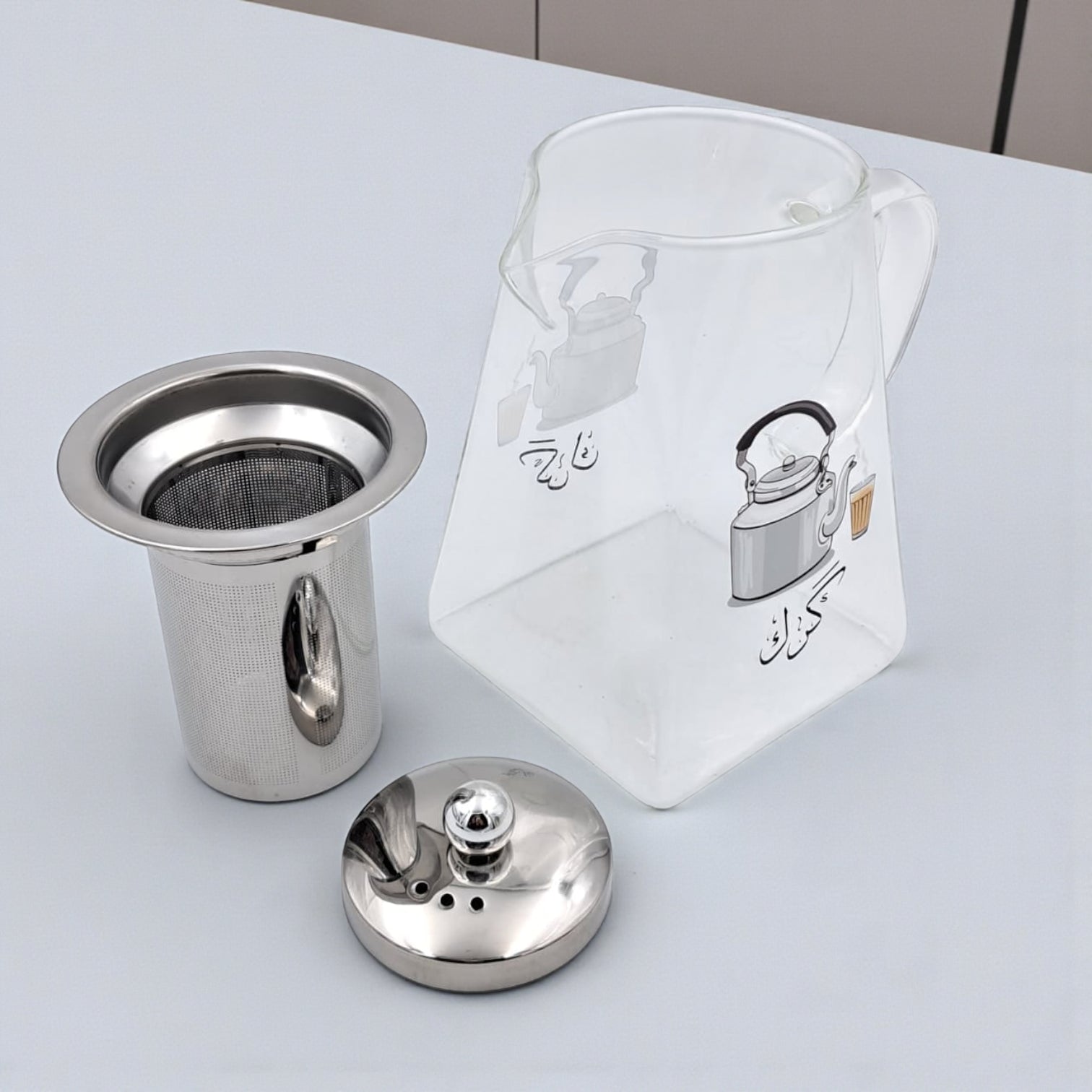 Karak Tea Glass Kettle with Stainless Steel Filter | Heat Resistant Borosilicate Pitcher with Detachable Fine Mesh Infuser | Stovetop Safe | Premium Glass Pot for Chai, Tea & Herbal Drinks