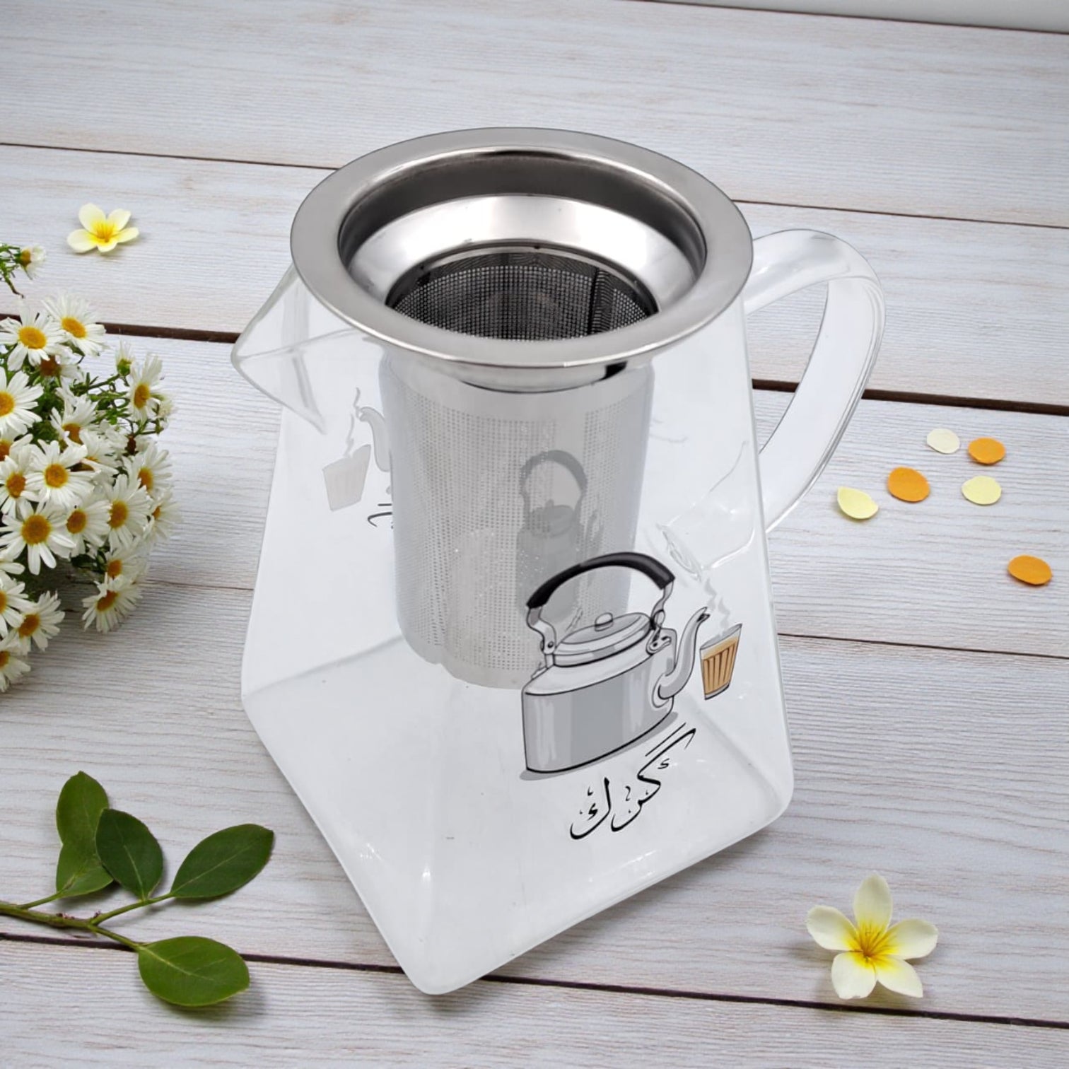 Karak Tea Glass Kettle with Stainless Steel Filter | Heat Resistant Borosilicate Pitcher with Detachable Fine Mesh Infuser | Stovetop Safe | Premium Glass Pot for Chai, Tea & Herbal Drinks
