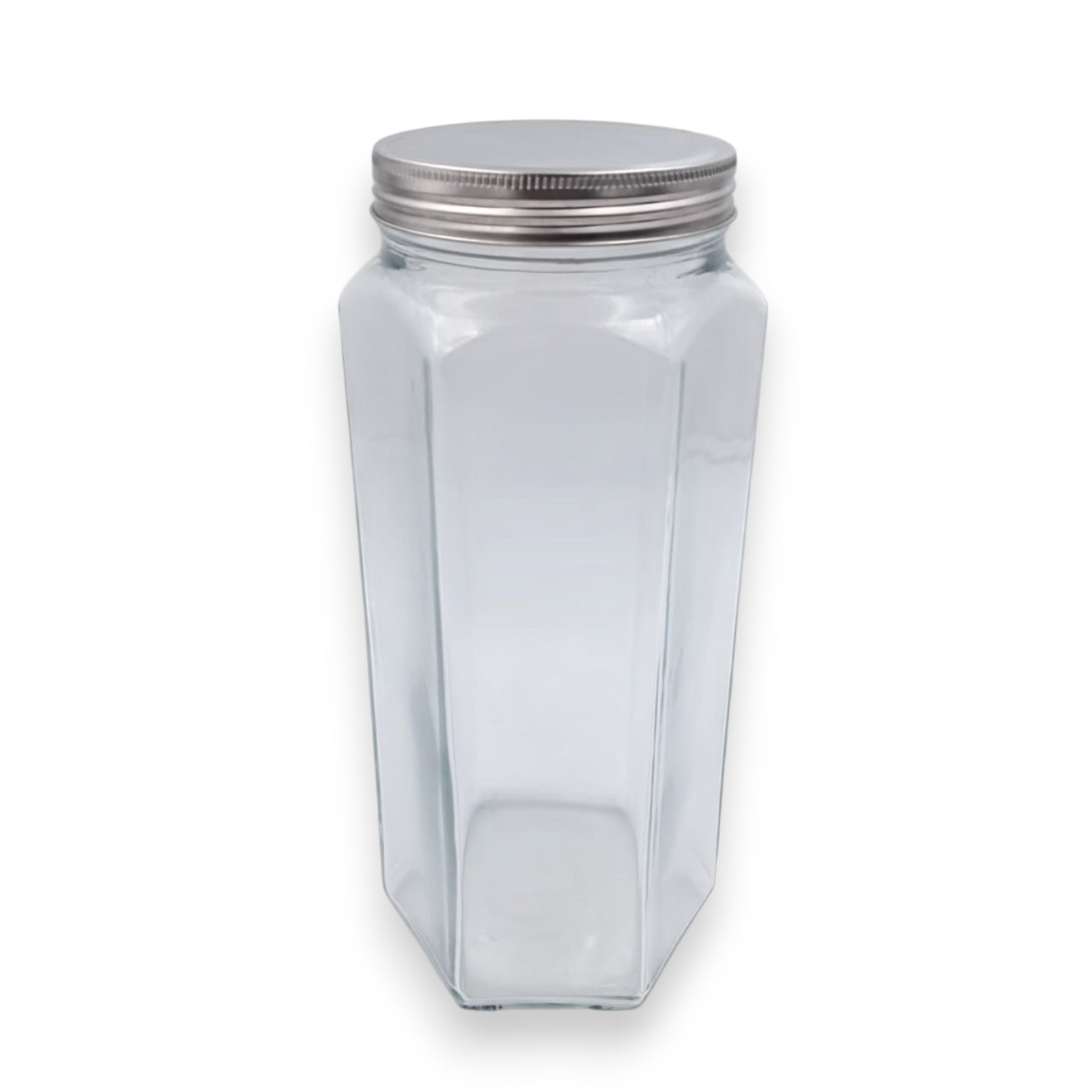 Premium Hexagon Glass Storage Jar with Stainless Steel Lid – Airtight Food Container for Kitchen & Pantry Organization – Clear Square Design - Damoo