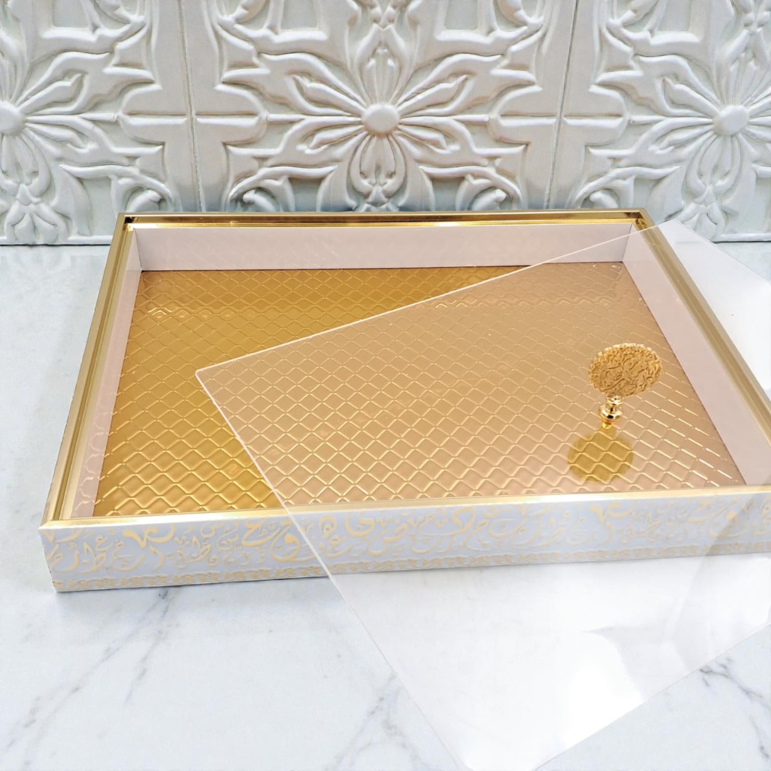 Luxury Decorative Serving Tray with Lid – Ottoman Style Elegant Display & Multipurpose Home Organizer - Damoo