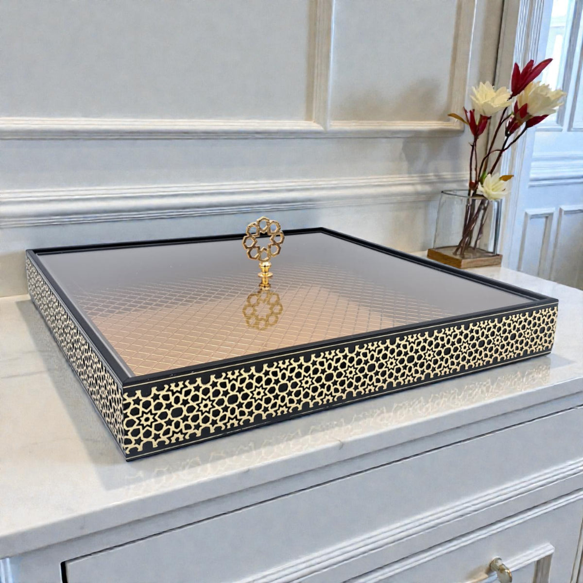 Otantik Luxury Decorative Serving Tray with Lid – Premium Home, Coffee Table & Dining Display Tray for Elegant Entertaining - Damoo