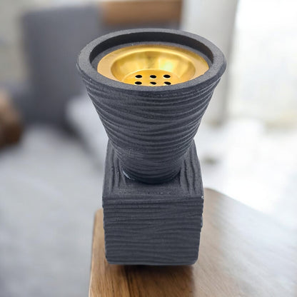 Modern Black Textured Ceramic Bakhoor & Incense Burner with Gold Metal Cup – Minimalist Arabic Incense Holder for Home Décor & Gifting - Damoo
