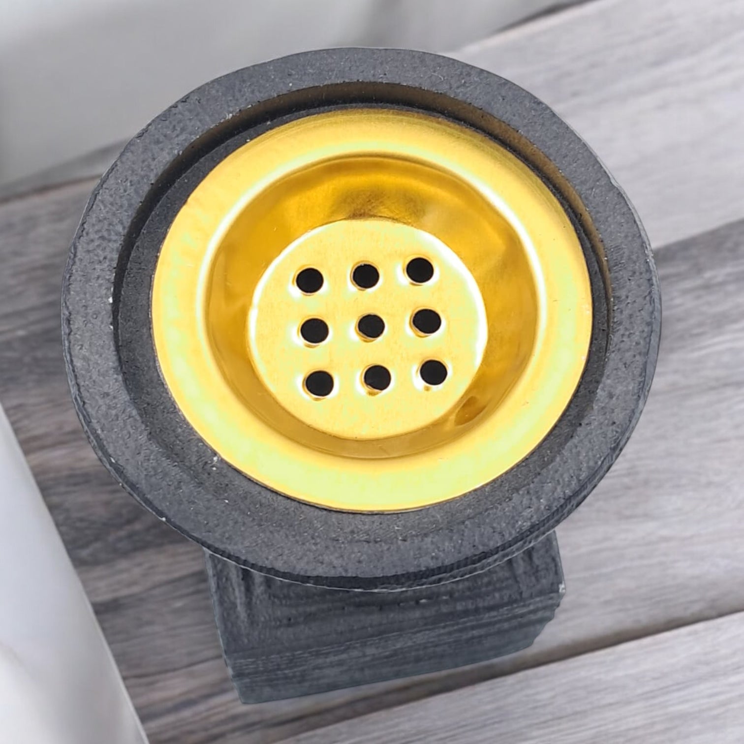 Modern Black Textured Ceramic Bakhoor & Incense Burner with Gold Metal Cup – Minimalist Arabic Incense Holder for Home Décor & Gifting - Damoo