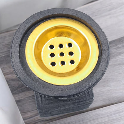 Modern Black Textured Ceramic Bakhoor & Incense Burner with Gold Metal Cup – Minimalist Arabic Incense Holder for Home Décor & Gifting - Damoo