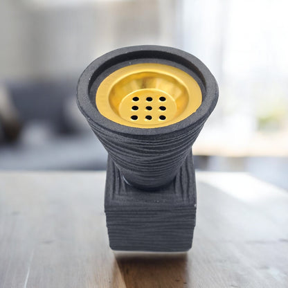 Modern Black Textured Ceramic Bakhoor & Incense Burner with Gold Metal Cup – Minimalist Arabic Incense Holder for Home Décor & Gifting - Damoo