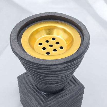Modern Black Textured Ceramic Bakhoor & Incense Burner with Gold Metal Cup – Minimalist Arabic Incense Holder for Home Décor & Gifting - Damoo