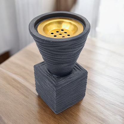 Modern Black Textured Ceramic Bakhoor & Incense Burner with Gold Metal Cup – Minimalist Arabic Incense Holder for Home Décor & Gifting - Damoo