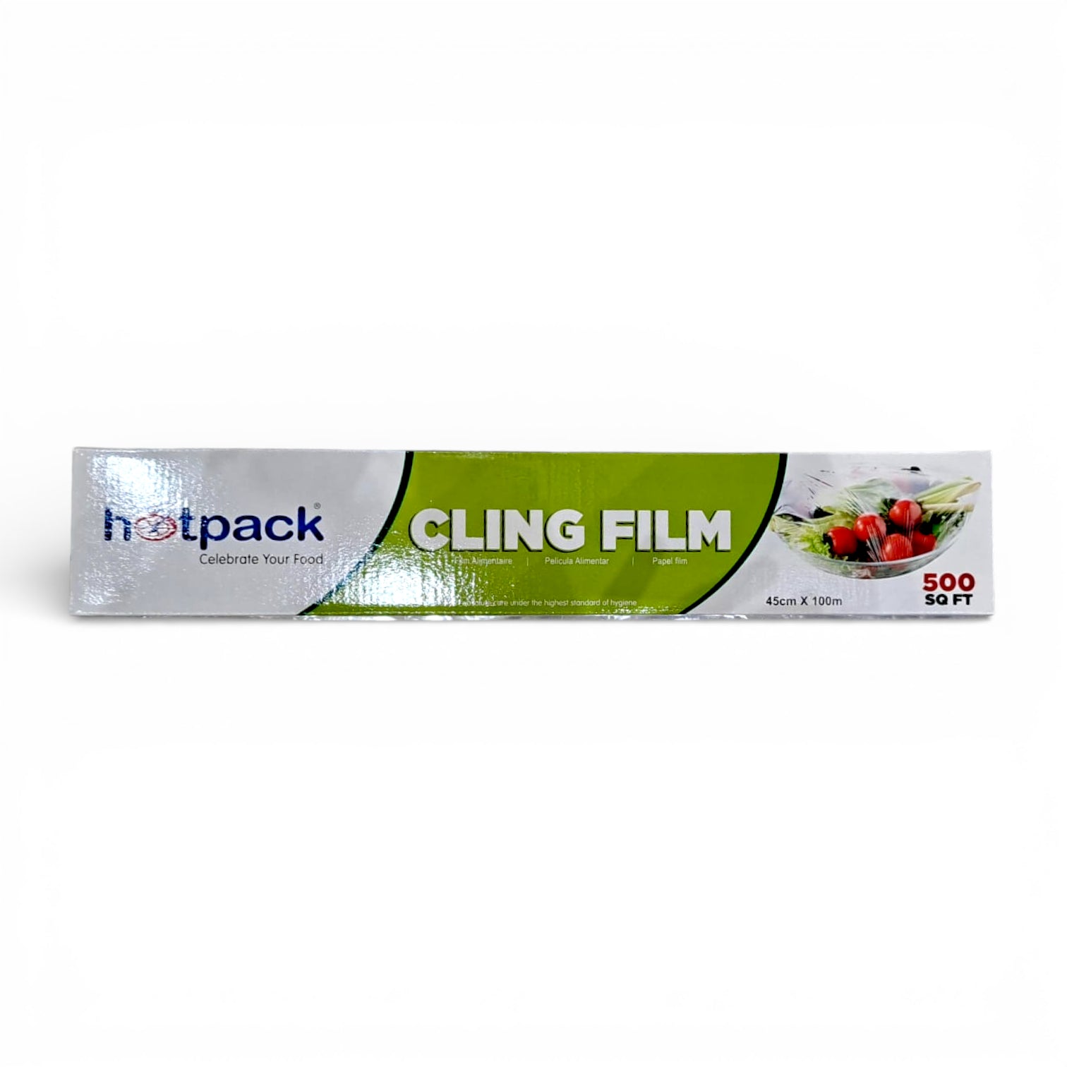 Hotpack Cling Film Food Wrap 500 Sq. Ft. – Strong Airtight Food Wrap for Freshness, Press & Cut Design, Safe Non-Toxic Plastic for Kitchen & Food Storage - Damoo