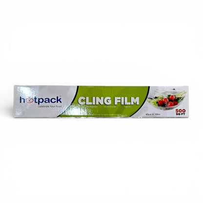 Hotpack Cling Film Food Wrap 500 Sq. Ft. – Strong Airtight Food Wrap for Freshness, Press & Cut Design, Safe Non-Toxic Plastic for Kitchen & Food Storage - Damoo