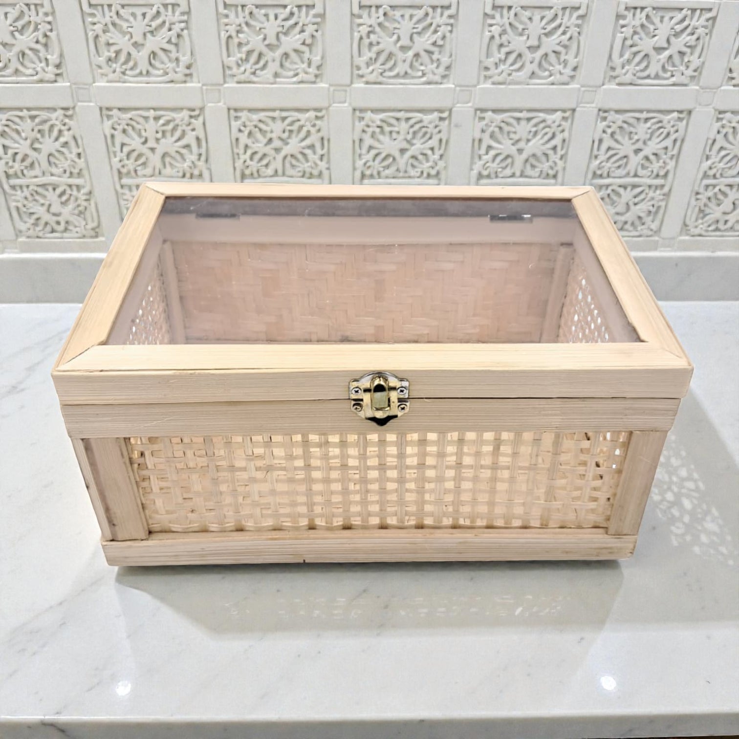 Natural Bamboo Storage Box with Lid & Lock – Multi-Purpose Organizer for Home, Kitchen, Bathroom & Gifting - Damoo