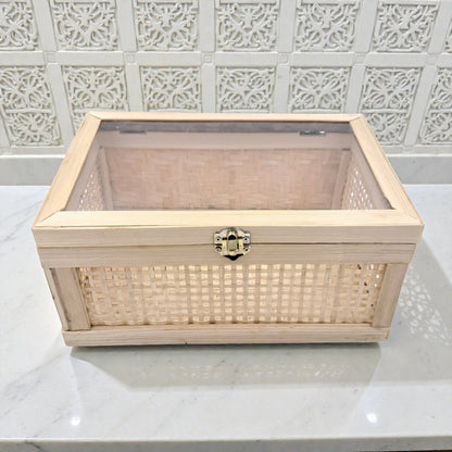 Natural Bamboo Storage Box with Lid & Lock – Multi-Purpose Organizer for Home, Kitchen, Bathroom & Gifting - Damoo