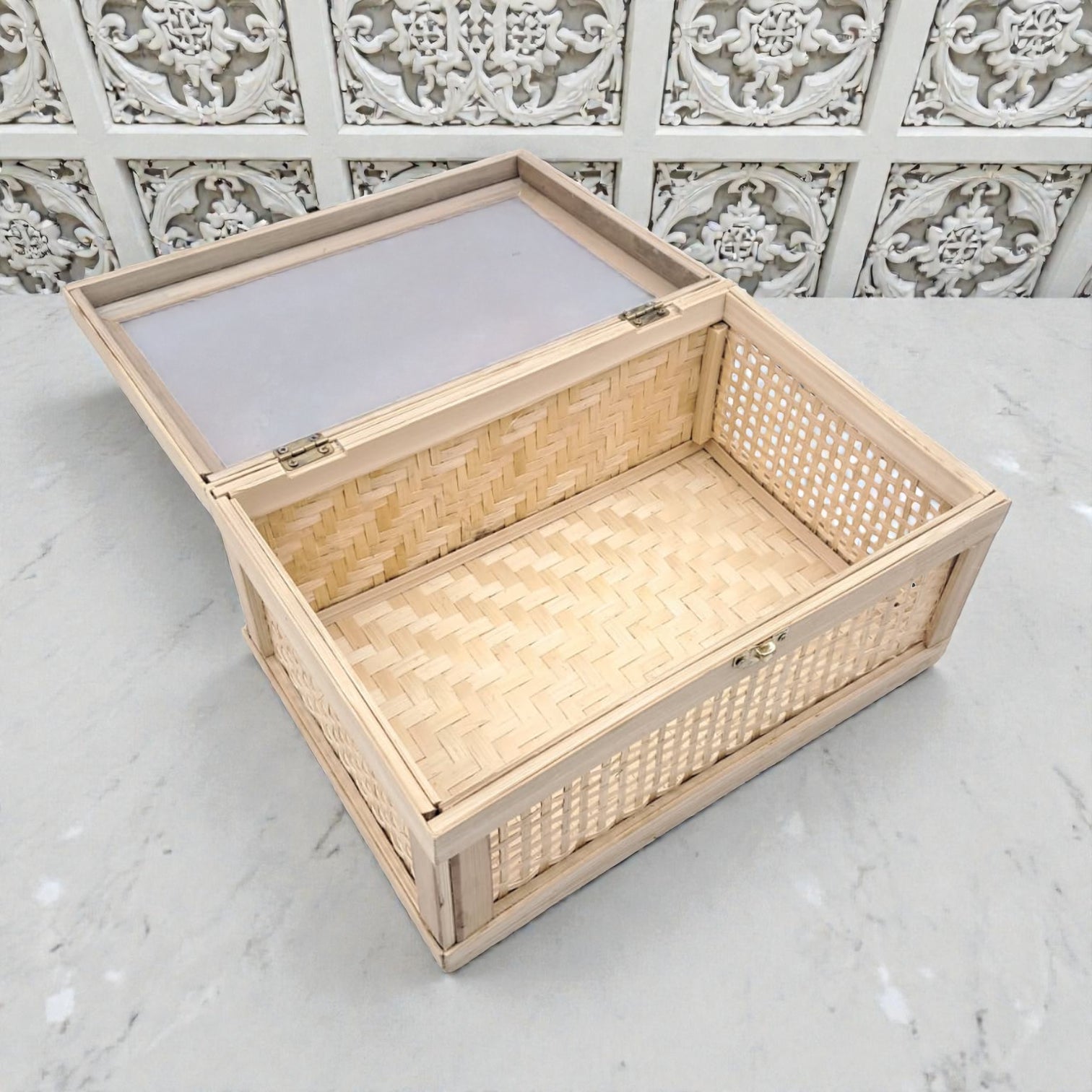 Natural Bamboo Storage Box with Lid & Lock – Multi-Purpose Organizer for Home, Kitchen, Bathroom & Gifting - Damoo