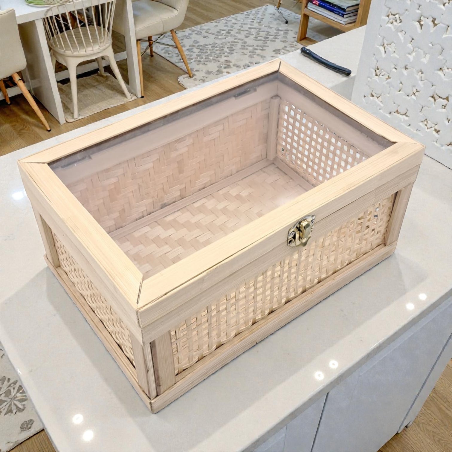 Natural Bamboo Storage Box with Lid & Lock – Multi-Purpose Organizer for Home, Kitchen, Bathroom & Gifting - Damoo