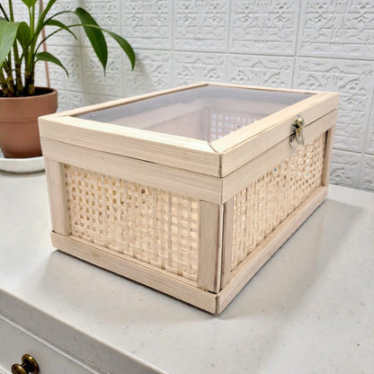 Natural Bamboo Storage Box with Lid & Lock – Multi-Purpose Organizer for Home, Kitchen, Bathroom & Gifting - Damoo