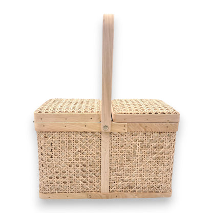 Handwoven Bamboo Picnic Storage Basket with Double Lid & Carry Handle (38.5H x 31L × 16W CM) - Damoo