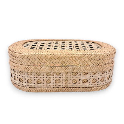 Handwoven Oval Bamboo Storage Box with Lid – Natural Rattan Organizer for Home Décor & Gifting (11H x 31L x 21W CM) - Damoo