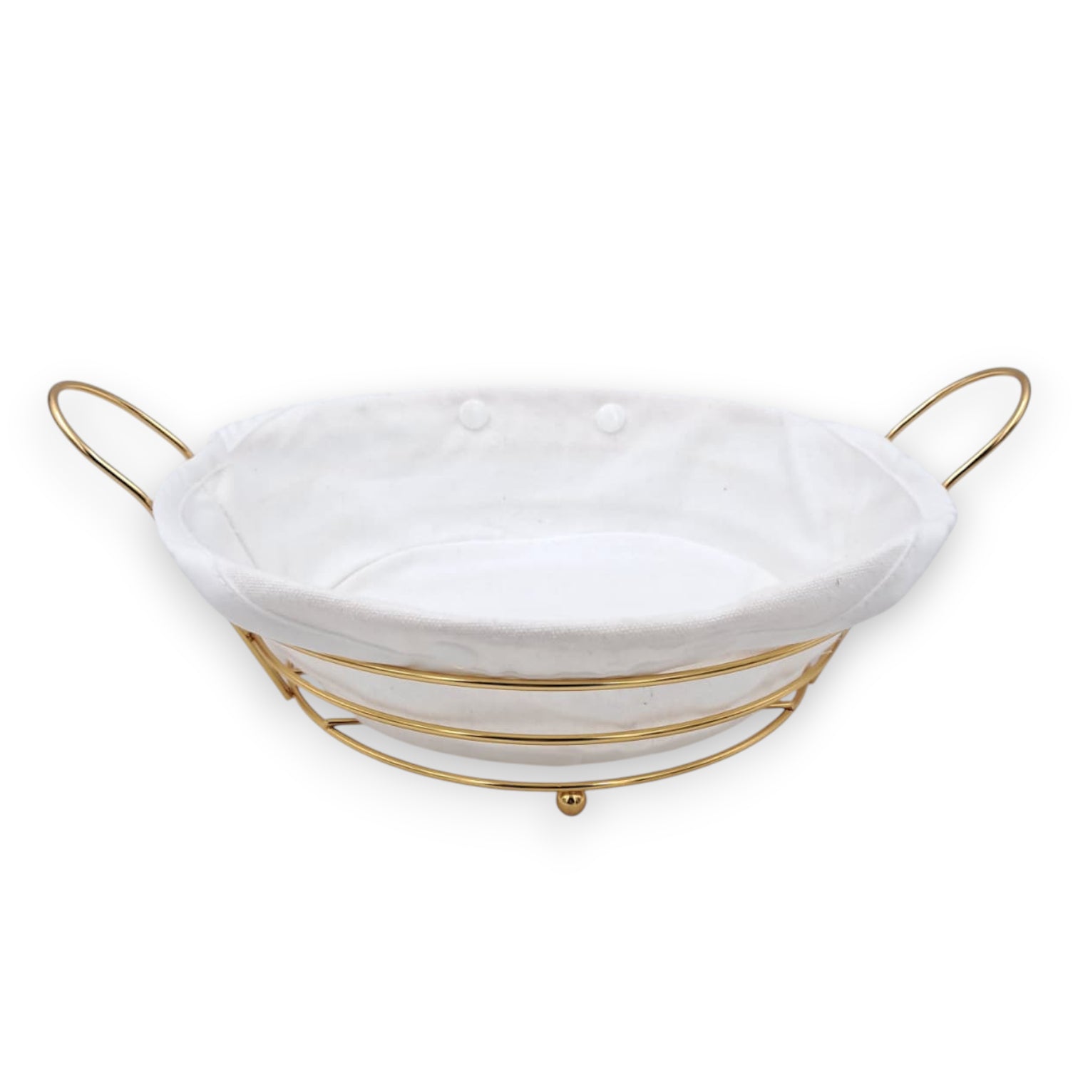Elegant Gold Metal Bread & Fruit Basket with Removable Fabric Liner (10.5H × 31L × 24.5W CM) - Damoo