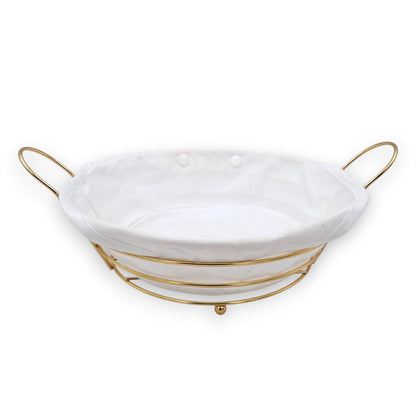Elegant Gold Metal Bread & Fruit Basket with Removable Fabric Liner (10.5H × 31L × 24.5W CM) - Damoo