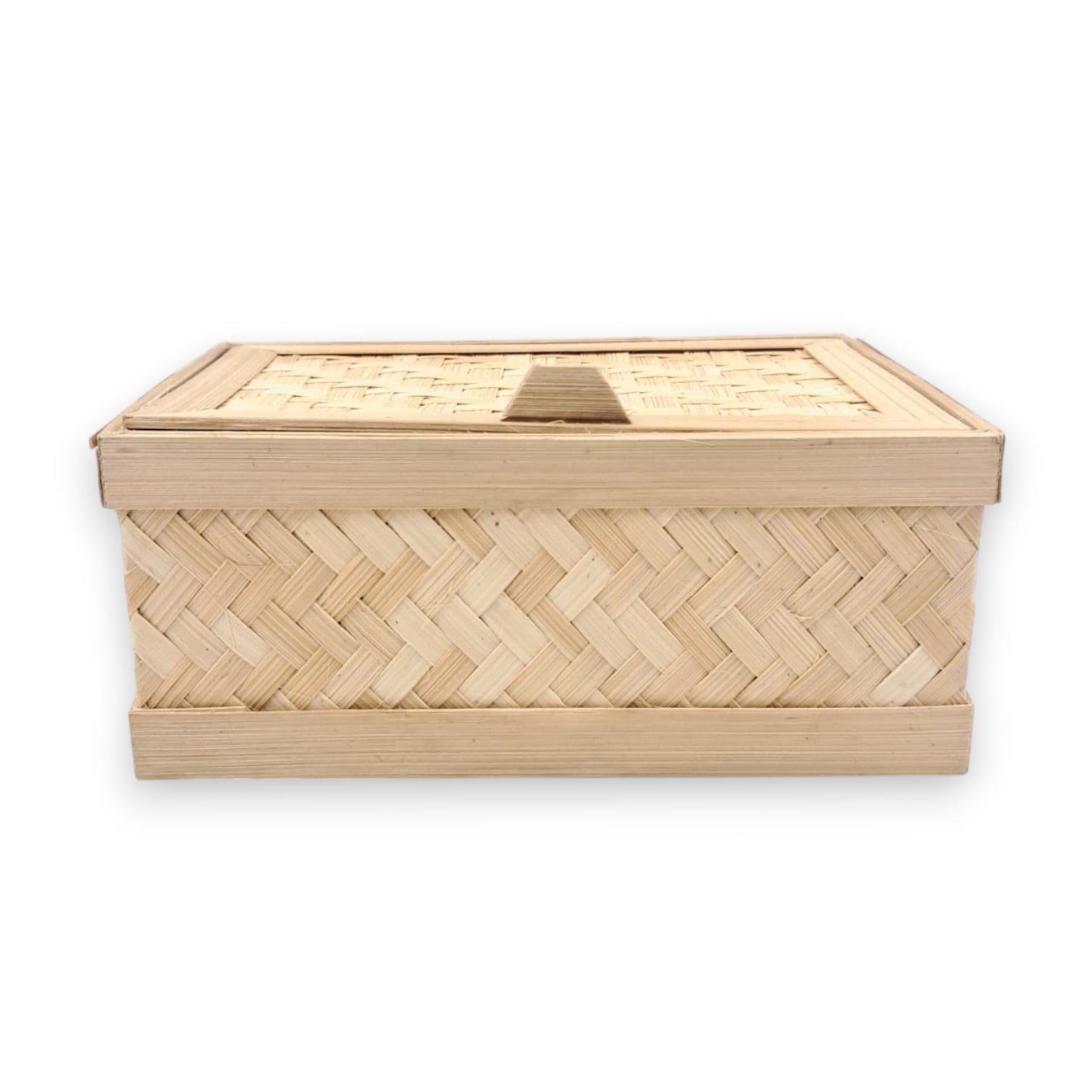 Handwoven Bamboo Storage Box with Lid – Natural Rectangular Organizer for Home & Gift Use (9H x 18L x 12.5W CM) - Damoo