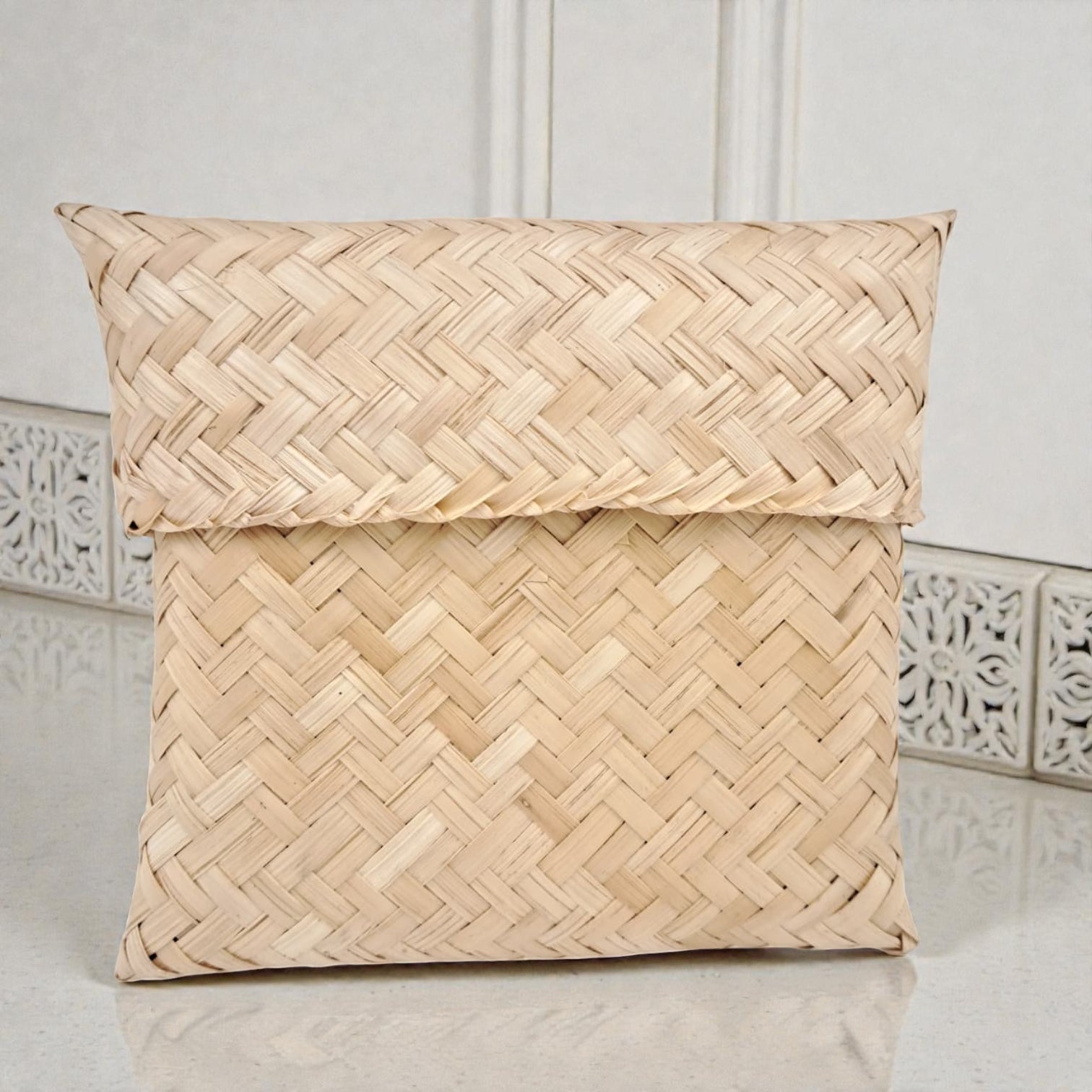 Handwoven Bamboo Storage Pouch with Fold-Over Flap – Traditional and Multipurpose Use - Damoo