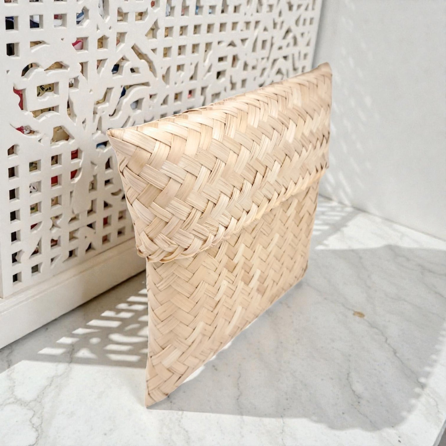 Handwoven Bamboo Storage Pouch with Fold-Over Flap – Traditional and Multipurpose Use - Damoo